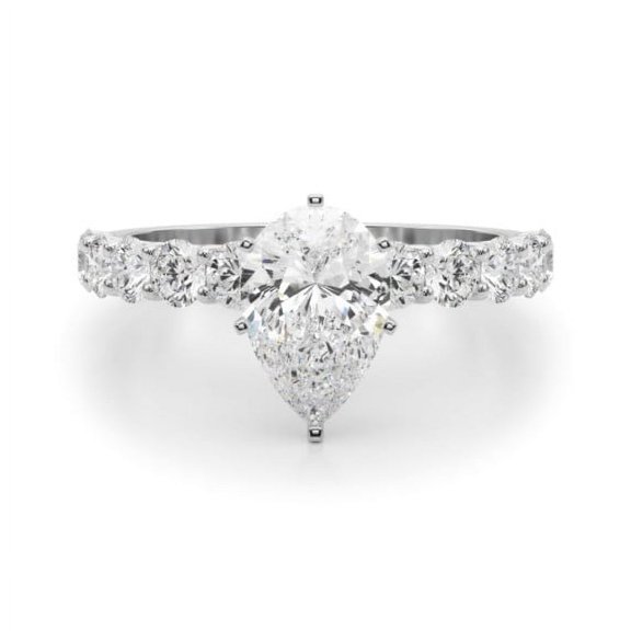 Lina Jewelry 2.02 Ct Pear Cut Moissanite Engagement Ring - 14K White Gold Plated - Wedding Ring with Accent Moissanite - Moissanite for Women - Bridal Jewelry for Engagement and Special Occasion