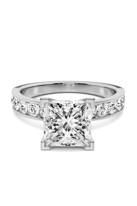 ry 2.02 Ct Princess Cut Engagement Solitaire Rings - 14K White Gold Plated - Moissanite with Accent Stones - Eternity Bezel Setting - Stack able Wedding & Bridal Rings