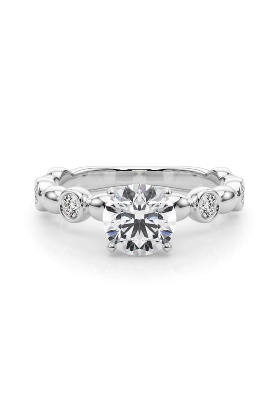 ry 2.02 Ct Round Cut Moissanite Solitaire Ring for Her - 14K White Gold Plated - Women's Engagement Rings with Accent - Wedding Band for Her - Anniversary and Birthday Silver Rings
