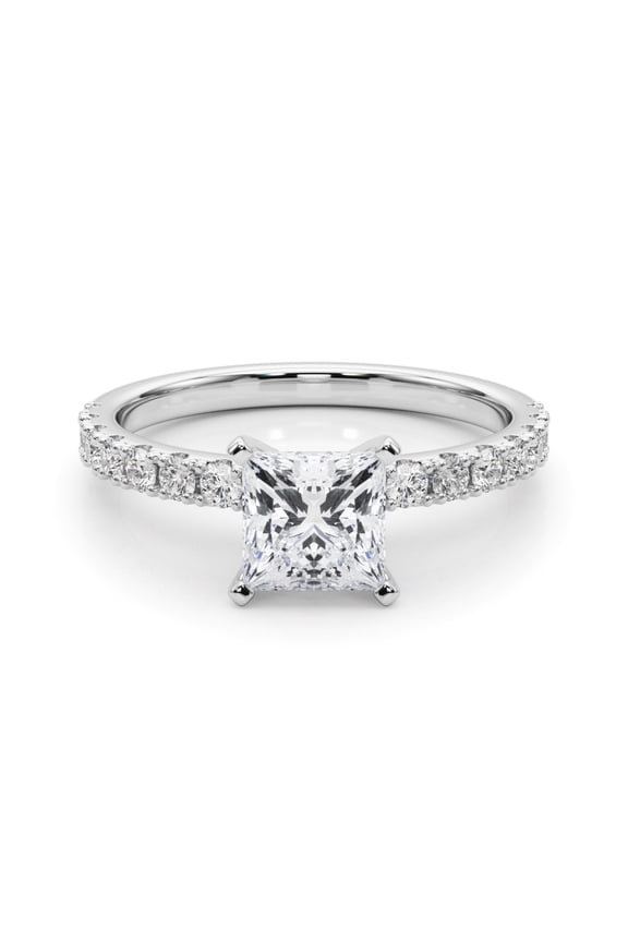 ry 2.13 Ct Princess Cut Solitaire Engagement Ring - 14K White Gold Plated with Accent Moissanite - Moissanite Wedding Ring for Women - Timeless Bridal Jewelry for Weddings