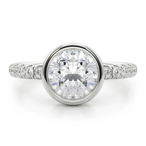 Lina Jewelry 2.24 Ct Brilliant Round Cut Moissanite Ring for Her - Unique Proposal Ring with Bezel Setting in 14K White Gold Plated - Elegant Engagement Ring for Women - Timeless Wedding Band