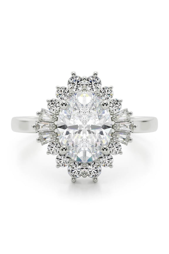 ry 2.24 Ct Oval Cut Moissanite Floral Halo Engagement Ring for Women's - Moissanite Sunburst Wedding Band for Women - 14K White Gold Plated Prong Setting Anniversary Gift