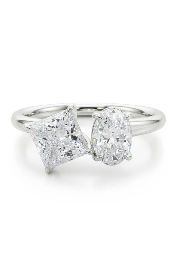 ry 2.24 Ct Princess Cut Two Stone Engagement Ring - Moissanite - 14K White Gold Plated - Elegant Prong Setting Toi Et Moi Style Wedding Ring - Perfect for Special Occasion