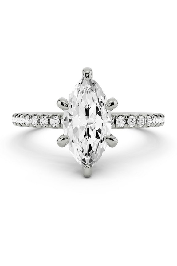 ry 2.24 Ct Super Marquise Cut Moissanite Solitaire with Accent Ring - Moissanite in 14K White Gold Plated - Mind-Blowing Engagement, Wedding, and Anniversary Ring for Women's