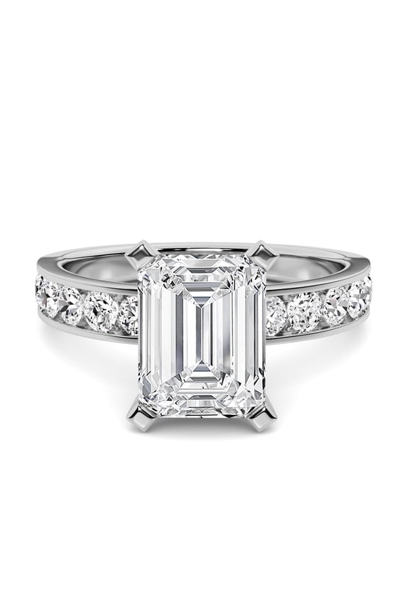 ry 2.34 Ct Emerald Cut Solitaire Engagement Ring for Women's - 14K White Gold Plated - Moissanite - Stack able Wedding & Bridal Ring - Eternity Bezel Setting for Women
