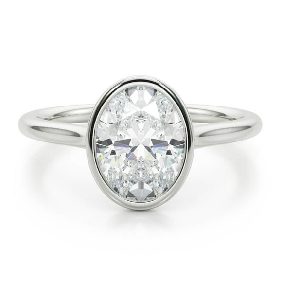 ry Oval Cut Bezel Setting Engagement Ring for women's - 2.13 Ct Moissanite - 14K White Gold Plated - Wedding Ring for Women - Ideal Gift for Engagement or Special Occasion