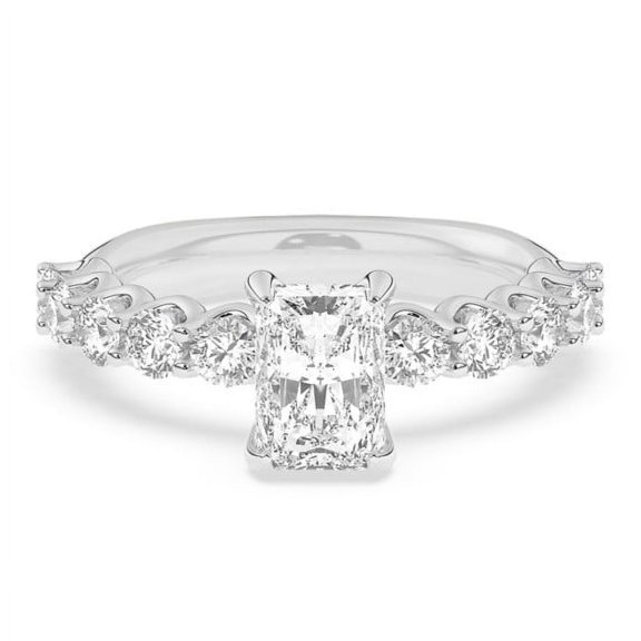 Lina Jewelry Radiant Cut Engagement Wedding Ring for Women's - 1.92 Ct Solitaire with Accent Moissanite - Moissanite - 14K White Gold Plated - Anniversary Engagement Ring for Women