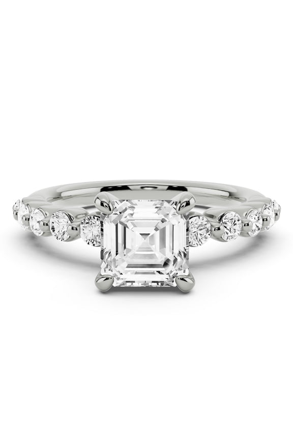 ry Super 2.02 Ct Asscher Cut Moissanite Solitaire Ring for Her - 14K White Gold Plated Moissanite - Engagement & Anniversary Band for Women - Beautiful Proposal Ring for Her