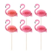 Linaichen 3D flamingo cake topper 10 Pcs Hawaii 3D Flamingo Cake Toppers Cake Picks Cake Decoration for Tropical Summer Hawaii Party