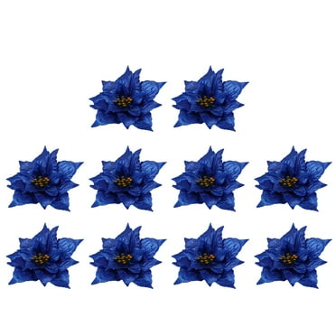 Linaichen Blue Poinsettia Flowers for Christmas Decor - 10pc