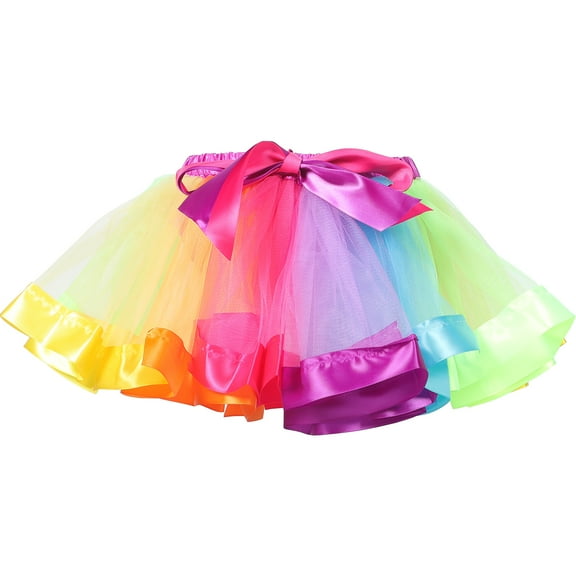 WASHWEPE Colorful Tutu Skirt Nylon Material Rainbow Gradient For Girls Women 1Set