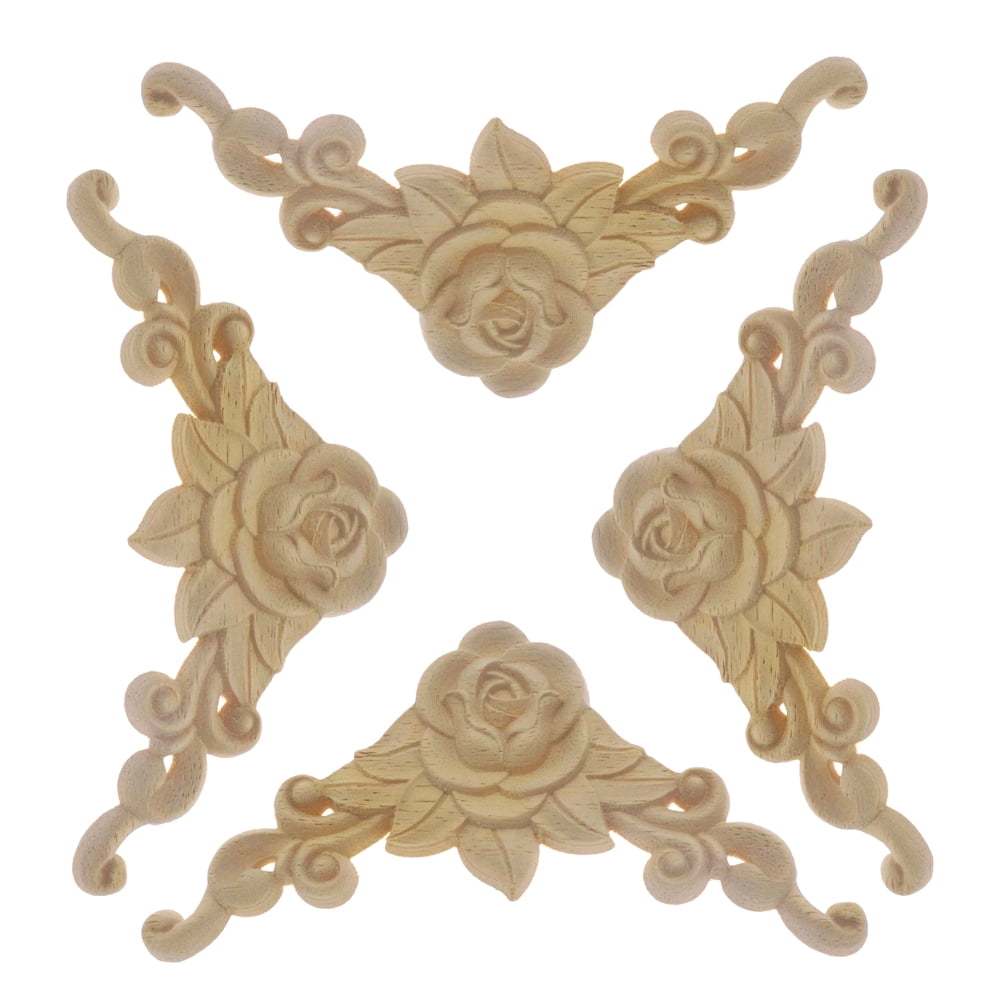 2PCS Wood Carved Corner Appliques - 5.9x5.9 Inch Decorative Onlays For Furniture & Cabinets