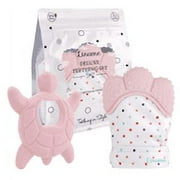 Liname Deluxe Teething Set Includes Teething Mitten for Babies & Teething Toy - Safe (BPA Free), Washable & Durable Teething Mitt - Gift Packaging
