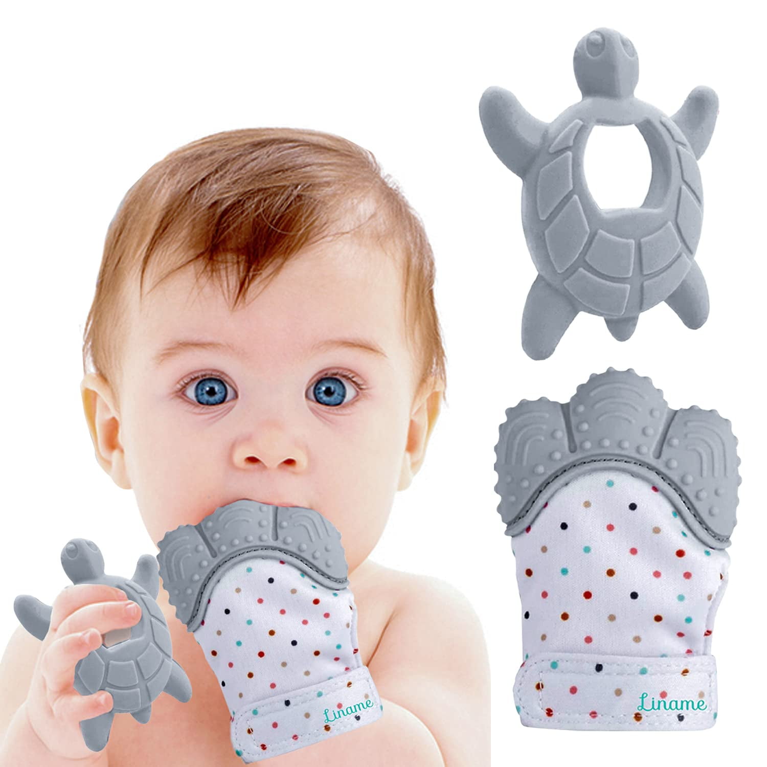 Liname Teething Mitten Set Teething Glove with Teething Toy for