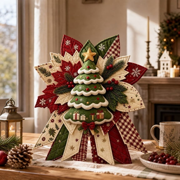 Linargent Poinsettia Motif Quilted Door Hanger Sewing Kit for Adults, DIY Hand Sew Craft Set to Make Festive Christmas Door Wall Hanging Ornament for Holiday Home Decor
