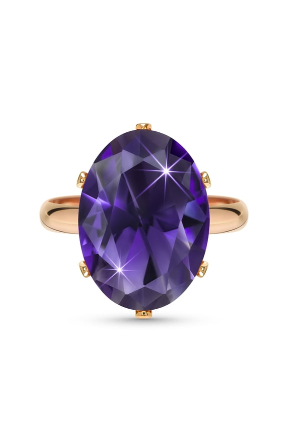 Amethyst Purple Cubic Zirconia Rings for Women, Rose Gold Prom Jewelry, Imitation Diamond Adjustable Ring, Boho Birthstone Gemstone Crystal Rhinestone Oval Rings
