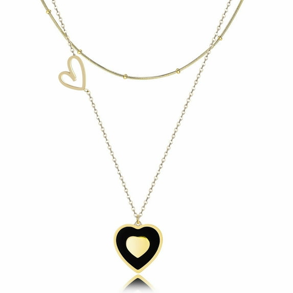 Linawe Black Gold Heart Necklaces for Women Trendy, Stainless Steel Pendant Choker Layering Necklace Set, Preppy Cute Y2K Jewelry, Gift for Her Valentines Day Anniversary Birthday
