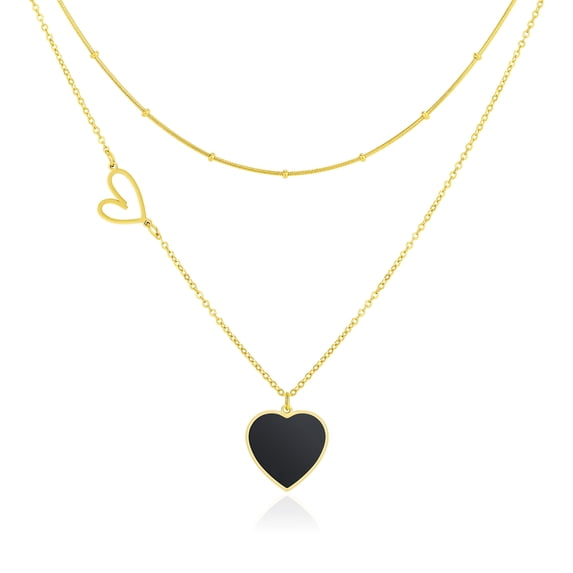Linawe Black Gold Plated Heart Necklace, Layered Choker Pendant Necklaces for Women Trendy, Stainless Steel Gold Plated Chain Necklace, Y2K Stacked Necklace Preppy Jewelry