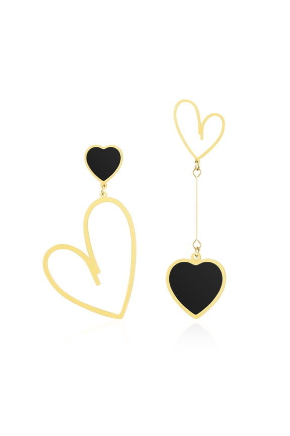 Gold Plated Black Heart Dangle Earrings for Women Trendy, Asymmetrical Mismatched Cute Drop Earrings Dangling, Titanium Stainless Steel Hypoallergenic Love Earrings Jewelry