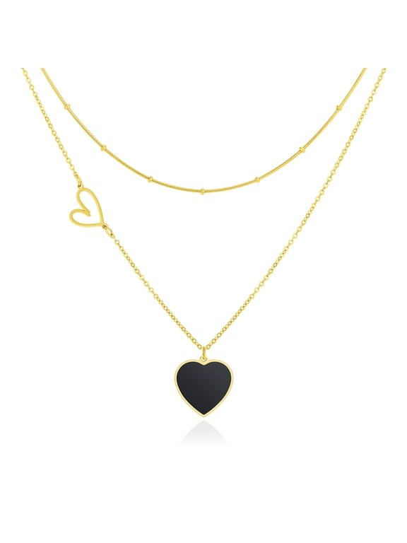 Black Gold Plated Heart Necklace, Layered Choker Pendant Necklaces for Women Trendy, Stainless Steel Gold Plated Chain Necklace, Y2K Stacked Necklace Preppy Jewelry