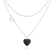 Linawe Silver Layered Necklaces for Women Trendy, Black Heart Choker Pendant Necklace, Stainless Steel Stacked Necklaces, Y2K Preppy Chunky Heart Necklace Lover Jewelry