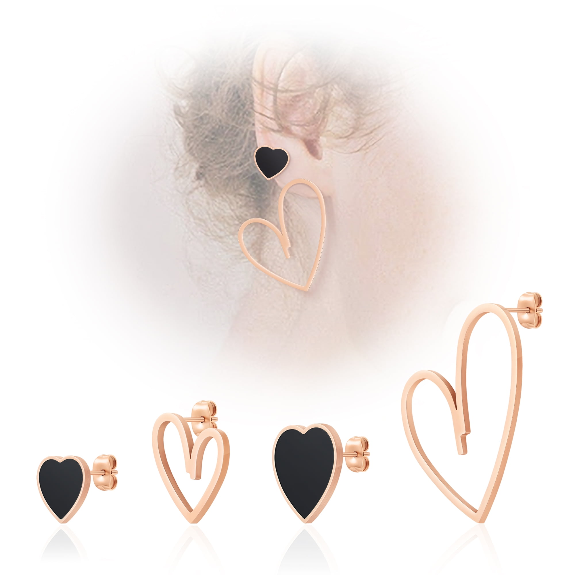 Linawe Black Heart Gold Stud Earrings for Women Trendy