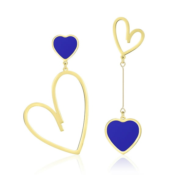Linawe Blue Heart Dangle Earrings, Gold Hypoallergenic Stainless Steel Drop Earrings for Women Trendy, Preppy Y2K Cute Fun Mismatched Earrings, Anniversary Birthday Gift for Her