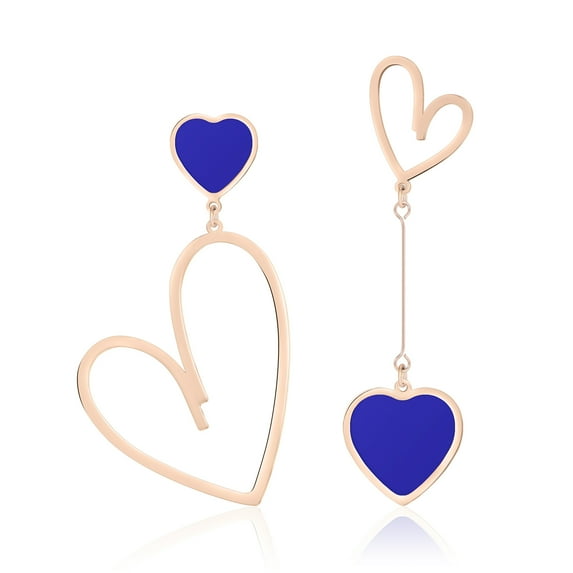 Linawe Blue Heart Earrings for Women Trendy, Hypoallergenic Stainless Steel Rose Gold Dangle Earrings, Preppy Y2K Cute Fun Mismatched Earrings, Anniversary Birthday Gift for Her