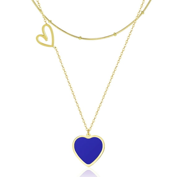 Linawe Blue Heart Layered Necklace for Women Trendy, 14K Gold Layering Pendant Choker Stacked Necklaces, Preppy Cute Y2K Necklace Set, Gift Her Valentines Day Anniversary Birthday