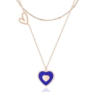 Linawe Blue Heart Pendant Necklace, Rose Gold Choker Layered Necklace for Women, Preppy Long Chain Necklace, Lover Layering Necklace, Queen y2k Jewelry