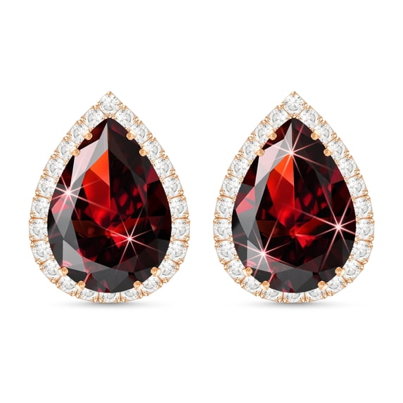 Linawe Burgundy Red Imitation Diamond Stud Earrings for Women, Cubic Zirconia Earrings Studs Rose Gold, Teardrop Statement Rhinestone Garnet Crystal Earrings Set, Costume Wedding Jewelry
