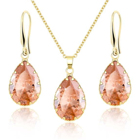 Linawe Citrine Crystal Gold Plated Jewelry Sets for Women, Imitation Diamond Pendant Necklace Set, Rhinestone Drop Dangle Earrings Set, Birthstone Cubic Zirconia Matching Wedding Jewelry Set
