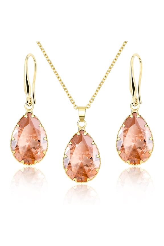 Citrine Crystal Gold Plated Jewelry Sets for Women, Imitation Diamond Pendant Necklace Set, Rhinestone Drop Dangle Earrings Set, Birthstone Cubic Zirconia Matching Wedding Jewelry Set