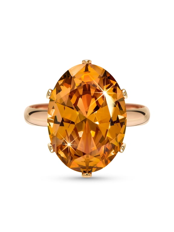 Citrine Topaz Rose Imitation Gold Plated Adjustable Rings for Women, Orange Cubic Zirconia Imitation Diamond Cocktail Fake Gemstone Crystal Birthstone Rhinestone Ring Costume Jewelry