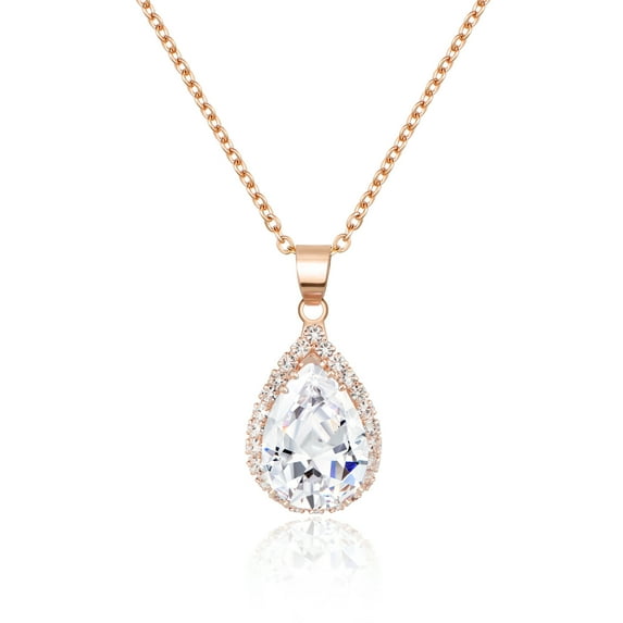 Linawe Crystal Chain Necklace for Women Rose Gold, Dainty Diamond Pendant Moonstone Moissanite Necklace, Opal Cubic Zirconia Necklace, Wedding Bride Teardrop Necklace Set