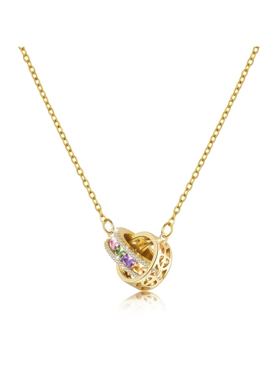 Dainty 14K Gold Plated Moissanite Necklace for Women Trendy, Imitation Diamond Crystal Birthstone Rhinestone Circle Pendant Necklace, Cute Cubic Zirconia Simple Necklaces Everyday Jewelry