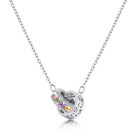 Linawe Diamond Crystal Silver Necklace for Women, Interlocking Double Circle Pendant, Birthstone Rhinestone Cubic Zirconia Dainty Jewelry, Hypoallergenic Stainless Steel Chain
