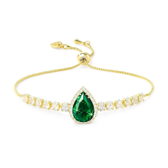 Linawe Emerald Green Bracelet for Women, 14K Gold Plated Chain Charm Bracelet Crystal Diamond Rhinestone Birthstone Moissanite Cubic Zirconia Bracelet Set, Prom Costume Wedding Jewelry