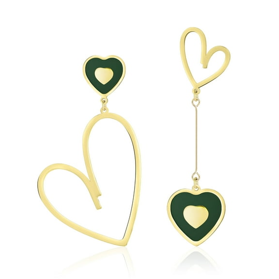 Linawe Emerald Green Earrings for Women Dangle, Heart Drop Earrings, 14K Gold Plated Lover Earrings Dangling, Asymmetrical Mismatched Big Oversized Earrings, Queen Hearts