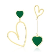 Linawe Gold Plated Heart Earrings for Women Trendy, Emerald Green Dangle Drop Earrings, Titanium Stainless Steel Hypoallergenic Asymmetrical Mismatched Love Earrings, Heart Jewelry