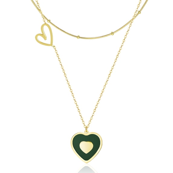 Linawe Emerald Green Necklace for Women Trendy, 14K Gold Plated Heart Choker, Pendant Layered Preppy Necklace, Long Lover Layering Necklace