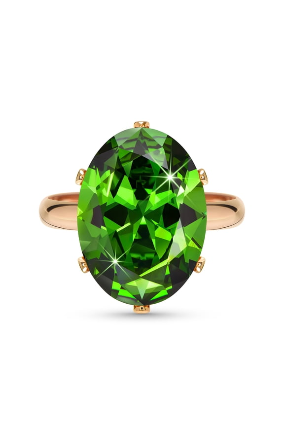 Emerald Peridot Green Rings for Women, Cubic Zirconia Imitation Diamond Rose Gold Adjustable Ring Fake Birthstone Gemstone Rhinestone Chunky Rings