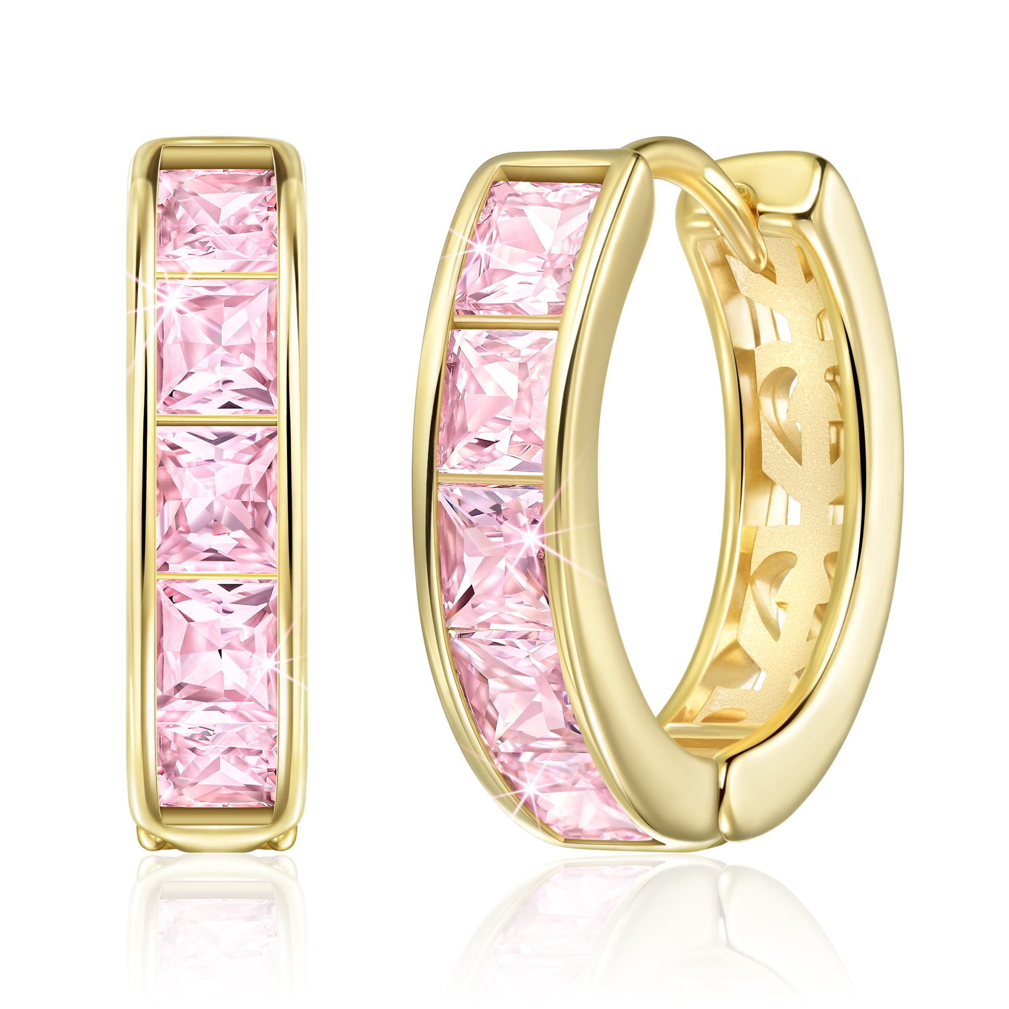 Linawe Flat Back Gold Hoop Earrings for Women Trendy Pink Cubic