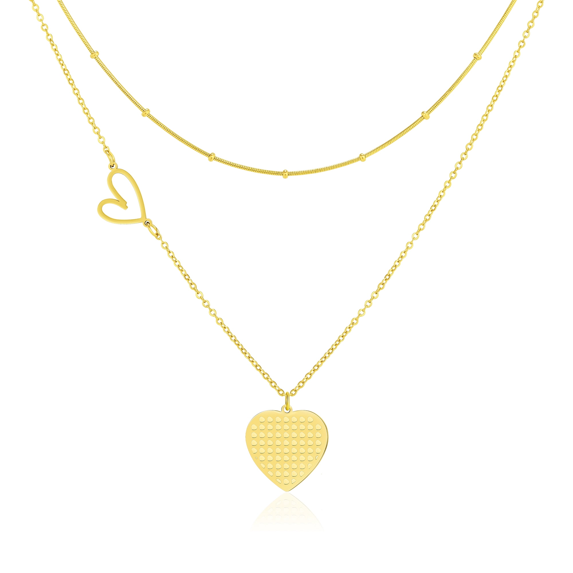 Gold Plated Layered Necklace, Heart Choker Pendant Necklaces for Women Trendy, Gold Plated Stainless Steel Stacked Necklace, Y2K Preppy Cute Double Heart Jewelry, Lover Necklace
