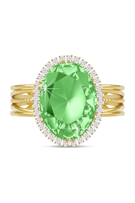 Gold Plated Chunky Adjustable Rings for Women, Green Birthstone Imitation Diamond Rings, Fake Crystal Faux Gemstone CZ Rhinestone Ring, Statement Cocktail Rings