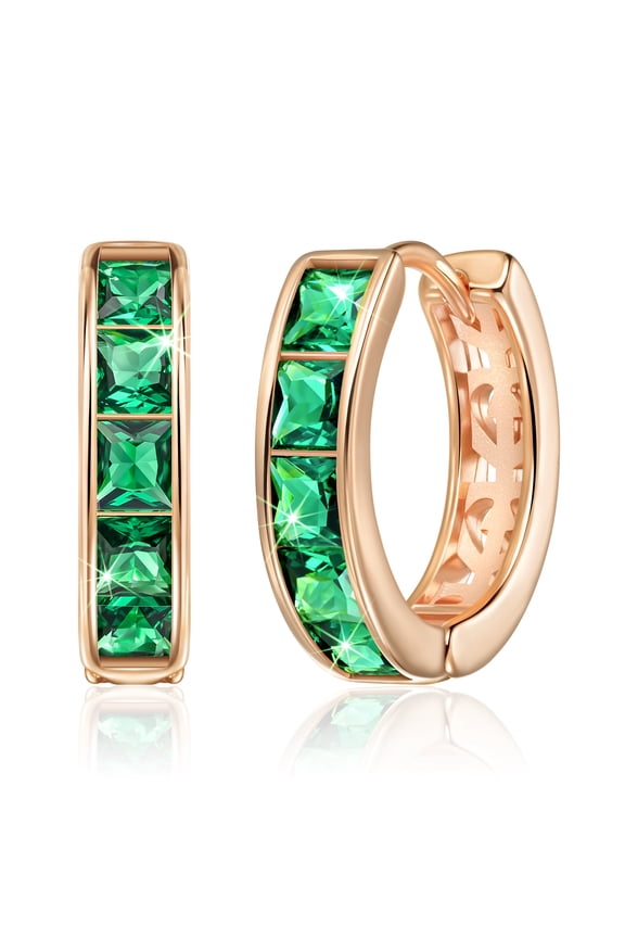 Green Small Hoop Earrings, Rose Gold Huggie Earrings for Women Trendy, Cubic Zirconia Earrings Stud, Piercing Jewelry, Cartilage Mini Hoop, Emerald Earrings Flat Back