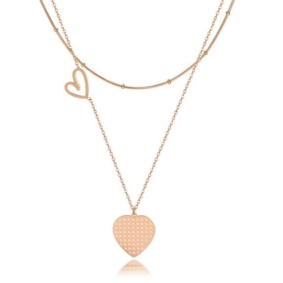 Heart Layered Necklaces for Women Trendy, Rose Gold Stainless Steel Layering Pendant Choker Necklace Set, Preppy Cute Y2K Stuff, Gift Her Valentine Day Anniversary Birthday