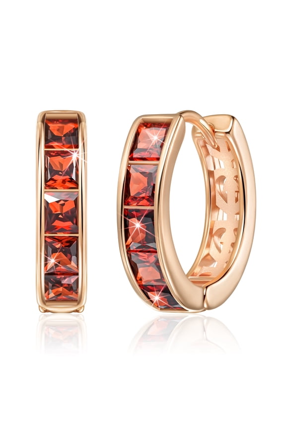Hoop Earrings Helix Earrings for Women, Small Huggie Earrings Rose Gold, Chunky Tragus Piercing Jewelry, Red Cubic Zirconia Rhinestone Mini Hoop, Ruby Crystal Imitation Diamond