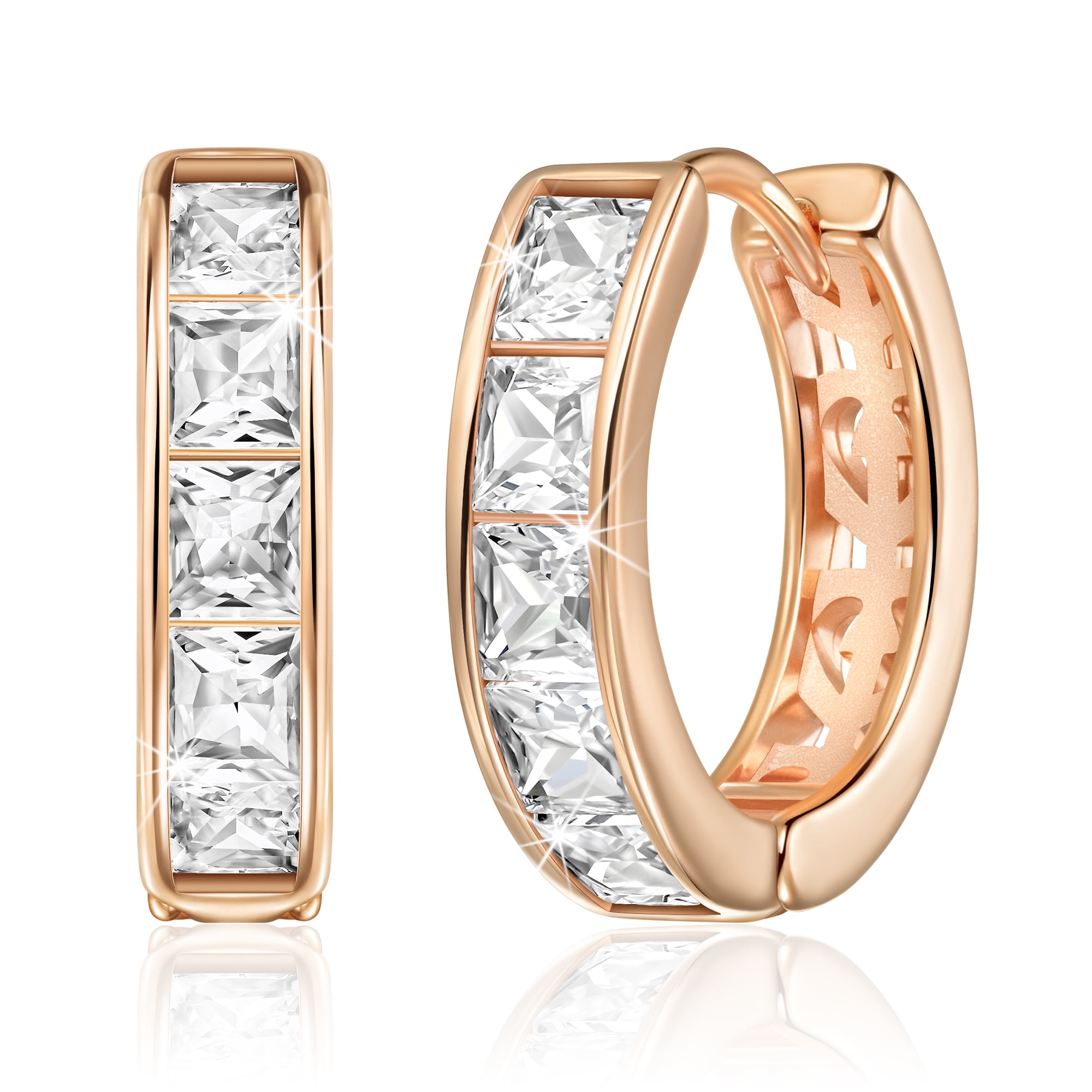 Lourny Gold Crystal Hoop Earrings – Chunky Cubic Zirconia 18K Gold Plated