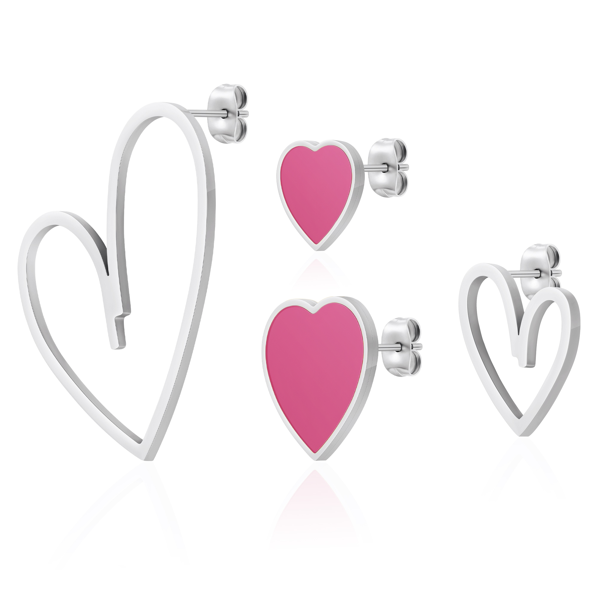 Linawe Hot Pink Earrings, Cartilage Tragus Piercing Jewelry Set, Heart